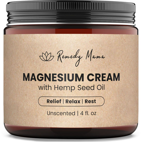 Picture of Remedy Mama Magnesium Cream for Sleep, Muscle Soreness & Cramps Relief with Hemp Seed Oil, Vitamin E, Shea Butter - Topical Magnesium Lotion for Calm & Relaxation - Unscented - 4fl oz - Made in Canada