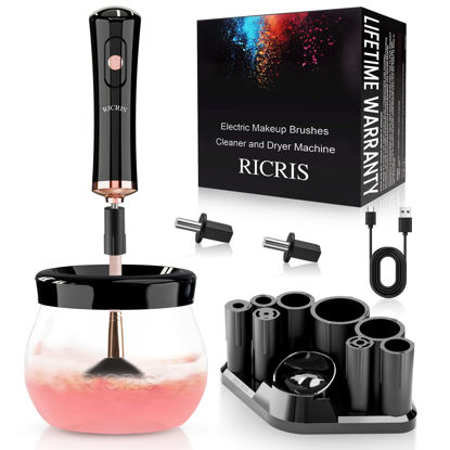 Picture of RICRIS Electric Makeup Brush Cleaner Machine - Ultra Fast USB Make Up Brush Washer and Dryer - Automatic Cosmetic Brush Cleanser Tool Clean and Dry in Seconds for Beauty Women, Girls (Black)