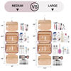 Picture of Travel Hanging Toiletry Bag for Women and Men, with 8 Leak Proofing Silicone Bottle Covers, Waterproof Makeup Accessories, Cosmetic Essentials, Toiletries Dopp Kit Set with Jewelry Organizer, Purple
