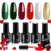 Picture of MEFA Christmas Gel Nail Polish Set Limited Edition, 6 Colors Burgundy Red Dark Green Glitter Gel Polish Winter Silver Gold Sparkle Nail Polish Manicure Soak Off Salon Christmas Gifts for Women Girl