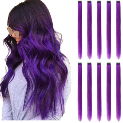 Picture of RINBOOOL Purple Hair Extensions Clip in, 22 Inch 10 Pieces Long Straight Colored, for Kids Girls Women Highlight Party, Synthetic