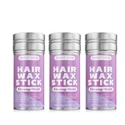 Picture of SWEET VIEW 3PCS Hair Wax Stick, Flexible Hold Fly Away Hair Tamer, Slick Back Hair Gel/Cream for Sleek Ponytail, Smooth Flyaways & Frizz, Hair Styling Accessorie Pomade Balm for Toddler, Kid