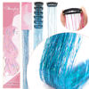 Picture of Sky Blue Fairy Hair Tinsel Kit Pack of 12 Pcs Clip in Hair Tinsel Kit 20 Inch Glitter Sky Blue Tinsel Hair Extensions Festival Gift Tinsel Fairy Hair Extension Party Dazzle Hair (12Pcs,Sky Blue#)