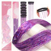 Picture of Hair Tinsel Pack of 12 Pcs Clip in Hair Tinsel 20 Inch Glitter Purple Tinsel Hair Extensions, Festival Tinsel Fairy Hair Extension Party Dazzle Hair Accessories Strands Kit (12Pcs,Purple#)