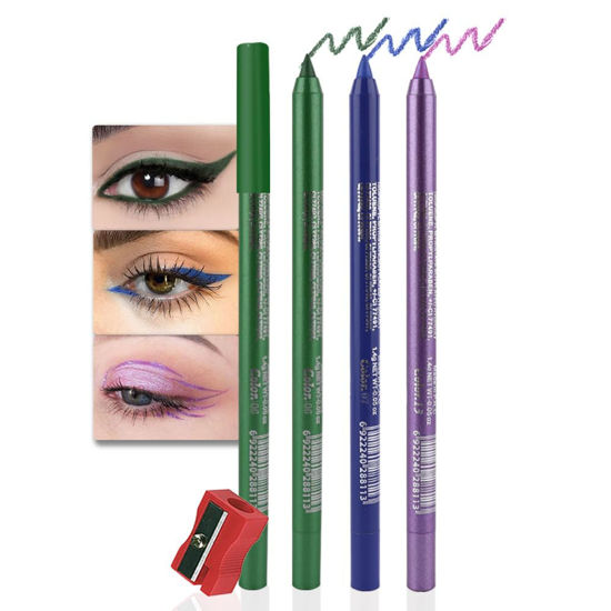 Picture of evpct 3Pcs Shimmer Emerald Green & Shimmer Royal Blue & Violet Gel Glitter Eyeliner Pencils Set for Women Waterproof Smudge Proof lapiz de ojos delineador de ojos contra el agua Eye Liner Makeup