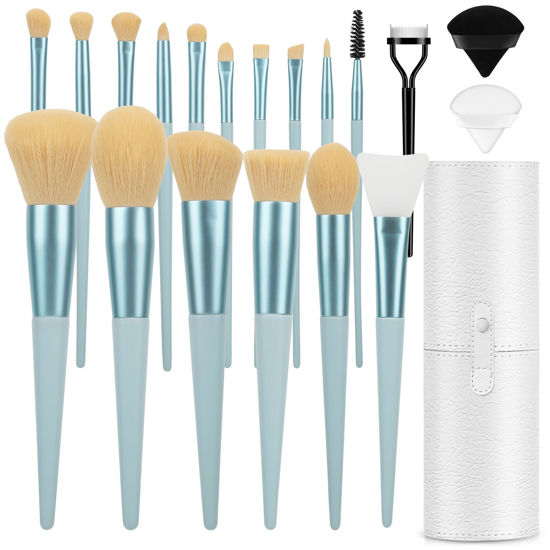 Picture of Makeup Brushes 20PCs Makeup Brush Set with Foundation Eyebrow Blending Concealer Blush Eyeshadow Contour Lash Powder Brush, Travel Make Up Brush Kit with Case & 2 Powder Puff - Baby Blue