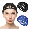 Picture of WLLHYF Net Shower Cap 2 PCS Drying Curly Hair Care Spa Hat Wrap Cover Stretchy Knit Nets Hairnet Mesh Crochet Sleep Back Bathing Sleeping Bonnet(black/blue)