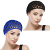 Picture of WLLHYF Net Shower Cap 2 PCS Drying Curly Hair Care Spa Hat Wrap Cover Stretchy Knit Nets Hairnet Mesh Crochet Sleep Back Bathing Sleeping Bonnet(black/blue)