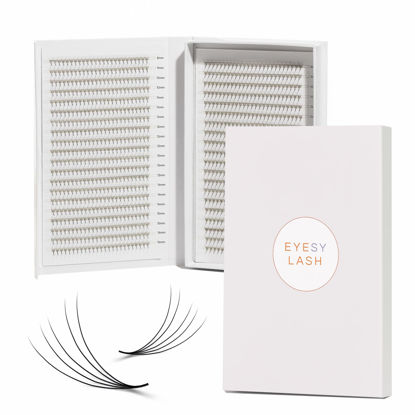 Picture of Eyesy Lash Promade Fans 1200 Easy Fans | 5D 0.07 Curl C Mixed Lengths 8-16mm | XXL Tray 40 Lines Ultra Speed Eyelash Extension Premade Lashes Volume Lash Extensions Pro Made Fans Pestanas