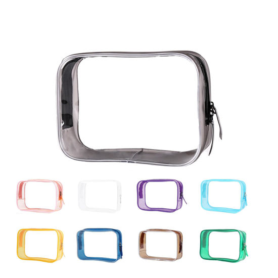 Picture of Clear Pouch Small, Clear Makeup Bag, 6.6"x2.3"x4.7" TSA Approved Toiletry Bag, Clear Travel Bags for Toiletries, Clear Cosmetic Bag for Women and Men Small-1 Pack Black