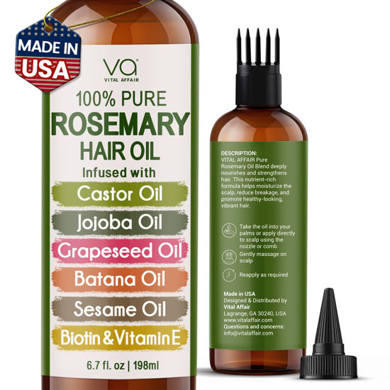 Picture of 100% Pure Rosemary Oil For Hair Growth With Castor Oil-Batana Oil-Jojoba Oil-Infused With Biotin & Vitamin E-Blend of Effective Hair Oils for Hair Growth-Strengthening Treatment-Vital Affair-6.7 Fl Oz
