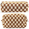 Picture of ZLFSRQ 2Pcs Checkered Makeup Bag for Women Pencil Pouch Travel Small Cosmetic Bag Set Cute Makeup Pouch Purse Pencil Case Pencil Bag Zippered Toiletry Bag Organizer Preppy Trendy Storage Bag(Brown)