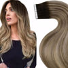 Picture of LaaVoo Tape in Hair Extensions Human Hair 16 Inch Ombre Dark Brown to Light Brown Mix Light Blonde Tape Extensions Human Hair Invisible Tape Hair Extensions Real Human Hair 20pcs/50g