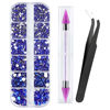 Picture of Canvalite 1500PCS Blue Rhinestones Flat Back Gems, Nail Rhinestones Nail Art Gems with Pick Up Tweezers and Rhinestone Picker Dotting Pen, Nail Art Tools for Nails, Clothes, Face, Craft