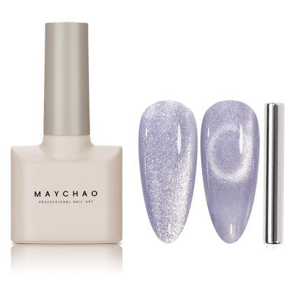 Picture of MAYCHAO 15ML Cat Eye Gel Nail Polish 1Pc Violet Gel Polish with Magnet Soak off Holographic Magnetic Nail Polish for Nail Art Manicure Salon DIY at Home, 0.5 OZ