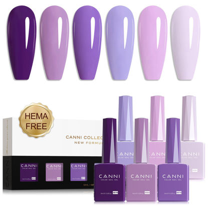 Picture of CANNI Purple Gel Nail Polish Set, 6 Colors 9ML Gel Polish Violets Dark Purple Summer Pastel Pink Nail Polish Soak Off UV LED Gel Nail Kit DIY Nail Art Manicure Home Nail Salon