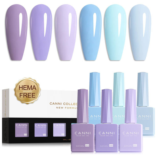 Picture of CANNI Purple Blue Gel Nail Polish Set, 6 Colors 9ML Gel Polish Light Purple Baby Blue Summer Lavender Ice Blue Nail Polish Soak Off UV LED Kit DIY Nail Art Manicure Home Nail Salon for Women
