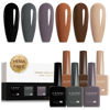 Picture of CANNI Brown Grey Gel Nail Polish, 6 Colors 9ML Brown Skin Black Grey Nude Khaki Gel Nail Polish Set, Soak off UV LED Nail Gel DIY Manicure Winter Nail Salon for Women