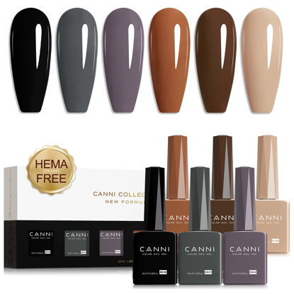 Picture of CANNI Brown Grey Gel Nail Polish, 6 Colors 9ML Brown Skin Black Grey Nude Khaki Gel Nail Polish Set, Soak off UV LED Nail Gel DIY Manicure Winter Nail Salon for Women
