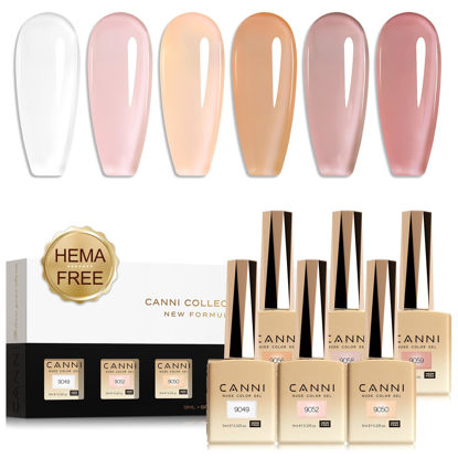 Picture of CANNI Jelly Gel Nail Polish Set, 6 Colors 9ML Sheer Milky White Nude Pink Gel Polish Kit Translucent Soak off UV LED Nail Gel DIY Manicure French Nail Salon