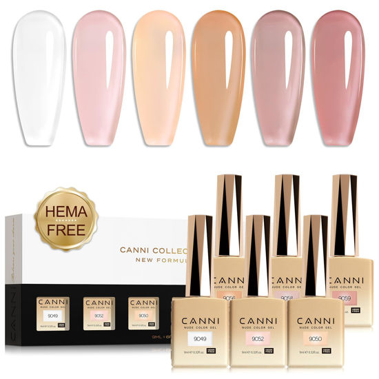 Picture of CANNI Jelly Gel Nail Polish Set, 6 Colors 9ML Sheer Milky White Nude Pink Gel Polish Kit Translucent Soak off UV LED Nail Gel DIY Manicure French Nail Salon