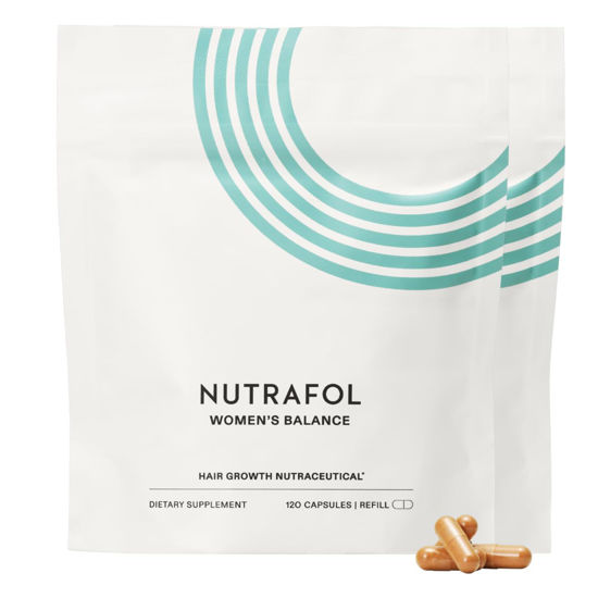 Picture of Nutrafol Women's Balance Hair Growth Supplements, for Ages 45+, Clinically Proven for Visibly Thicker Hair and Scalp Coverage, Dermatologist Recommended - 2 Month Supply, 2 Refill Pouches