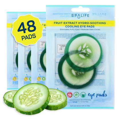 Picture of SpaLife Cooling Eye Pads - Korean Soothing Eye Pads for Dark Circles, Puffy Eyes, and Wrinkles - 48 Pads with Fruit + Vegetable Extracts - Revitalizing Hydrating Eye Pads for Eye Treatment (Cucumber)