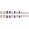 Picture of 4th of July Square Press on Nails Glitter Frencch Tip Fake Nails with Star and Swirle Designs Short Square Red Blue White Glossy False Nails with Bling D esigns Acrylic Stick on Nails for Women 24 Pcs