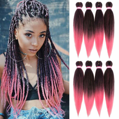 Picture of Dorsanee Ombre Pink Braiding Hair Pre Stretched 20 Inch 8 Packs Braiding Hair Extensions for Crochet Box Braids Twists Locs Hair Itch Free Soft Yaki Texture Hot Water Setting (20inch,#1B/Pink)