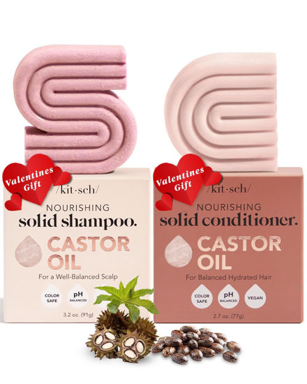 Picture of Kitsch Castor Oil Shampoo and Conditioner Bar for Dull & Dry Hair, Vegan & All Natural Solid Bar, Strengthens Hair | Paraben-Free, Made in USA, Valentines Gift - 2pcs