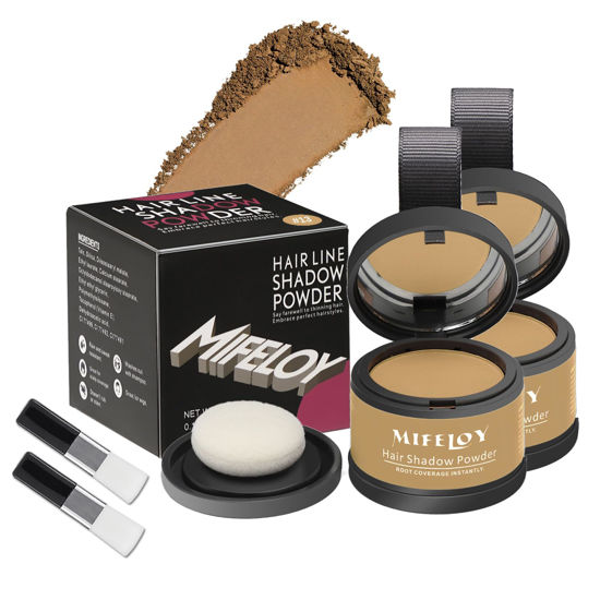 Picture of Mifeloy 2 Pack Root Touch Up Shadow Powder, Gray Hair Cover Up, Women Color Root Coverage Powder for Thinning Grey Hairline, Men Instantly Concealer Hair Loss Beard Line Eyebrow, Dark Blonde