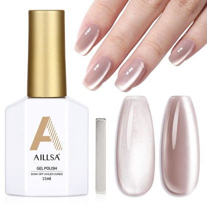 Picture of AILLSA Cat Eye Gel Nail Polish Nude Glitter Crystal Gel Polish with Magnet, Glass Sparkle Gel Nail Polish Reflective Shimmer Translucent Jelly Color U V Gel Salon DIY at Home 0.5 OZ GF26
