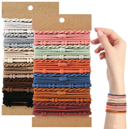 Picture of 48 PCS Boho Hair Ties, Elastic Hair Tie Bracelets for Women, Cute Hair Ties No Damage, Ponytail Holders for Girls with Thick and Thin Hair - Multicolor