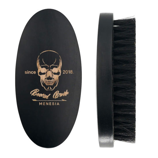 Picture of Menesia Black Boar Bristle Hair Beard Brush for Men, Small Soft Wood Beard Brush, Pocket Travel Men's Wooden Mustache Brush (Black)