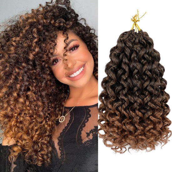 Picture of 7 Packs GoGo Curl Crochet Hair 10 Inch Short Curly Crochet Hair for Women Beach Curl Water Wave Deep Twist Crochet Braids Synthetic Braiding Hair Extensions(10 Inch, T1B/30)