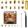 Picture of qiipii 1300Pcs Mine Gold Nail Rhinestones 60 Multi Shapes Flatback metallic golden Rhinestones Gems +1240 Round Beads K9 Glass Nail Stones Diamonds Nail Art Supplies for Nails Faces Eyes Makeup Crafts