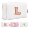 Picture of Personalized Makeup Bag Initial A-Z Preppy Patch Bag,Small PU Leather Travel Cosmetic Bag Pouch with Zipper,White Cute Toiletry Bag,Gift Ideal for Teen Girls Women Birthday Friend Mom,Letter L