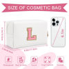 Picture of Personalized Makeup Bag Initial A-Z Preppy Patch Bag,Small PU Leather Travel Cosmetic Bag Pouch with Zipper,White Cute Toiletry Bag,Gift Ideal for Teen Girls Women Birthday Friend Mom,Letter L