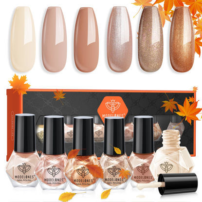Picture of modelones Nail Polish Set 6 Colors, Milky White Brown Metallic Nude Bronze Quick Dry Mini Nail Lacquer Kit Shimmer Burnt Orange Copper Nail Art DIY Home Salon Manicure Gift for Women Girls