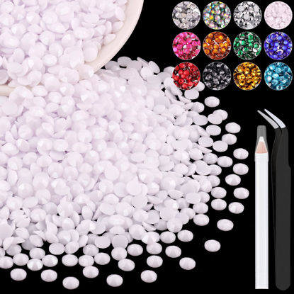 Picture of 4000PCS 4mm Resin Rhinestones in Bulk (White), Bedazzling Flatback Crystals for Crafts DIY Nail Decoration, Gems Charms for Tumbler Shoes Clothing Fabric with Pickup Pen and Tweezers