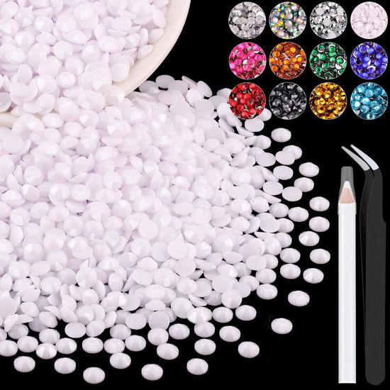 Picture of 4000PCS 4mm Resin Rhinestones in Bulk (White), Bedazzling Flatback Crystals for Crafts DIY Nail Decoration, Gems Charms for Tumbler Shoes Clothing Fabric with Pickup Pen and Tweezers