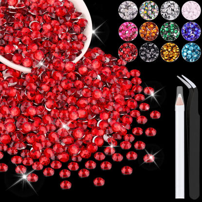 Picture of 4000PCS 4mm Resin Rhinestones in Bulk (Red), Bedazzling Flatback Crystals for Crafts DIY Nail Decoration, Gems Charms for Tumbler Shoes Clothing Fabric with Pickup Pen and Tweezers