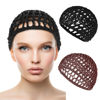 Picture of Hair Net Wrap 2 PCS Elastic Sleep Nets Hairnet Knit Sleeping Cover Breathable Crochet Head Cap Stretchy Mesh Bandana Anti Frizz Shower Bathing Hats Press Absorption Curly Straight Hair(Brown/Black)