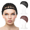 Picture of Hair Net Wrap 2 PCS Elastic Sleep Nets Hairnet Knit Sleeping Cover Breathable Crochet Head Cap Stretchy Mesh Bandana Anti Frizz Shower Bathing Hats Press Absorption Curly Straight Hair(Brown/Black)