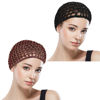 Picture of Hair Net Wrap 2 PCS Elastic Sleep Nets Hairnet Knit Sleeping Cover Breathable Crochet Head Cap Stretchy Mesh Bandana Anti Frizz Shower Bathing Hats Press Absorption Curly Straight Hair(Brown/Black)