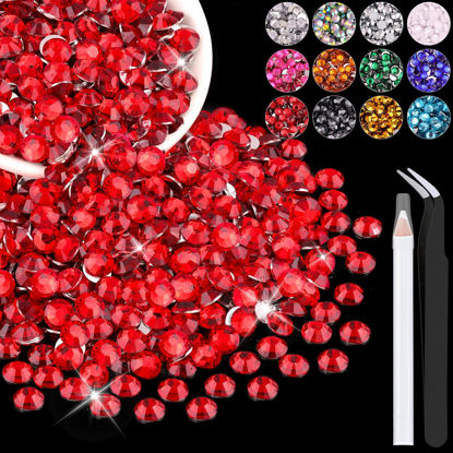 Picture of 2500PCS 5mm Resin Rhinestones in Bulk (Red), Bedazzling Flatback Crystals for Crafts DIY Nail Decoration, Gems Charms for Tumbler Shoes Clothing Fabric with Pickup Pen and Tweezers