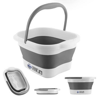 Picture of AWA Foot Soaking Tub, Collapsible Foot Bath Soak Tub for Soaking Feet, Pedicure Bowl, Plastic Feet Soaking Tub with Acupressure Massage Points, Foldable Laundry Basket (White Foot Tub)