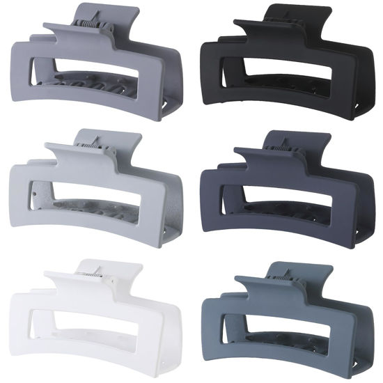 Picture of Sisiaipu 6 Pack Hair Clips, 3.5 Inch Medium Hair Claw Clips for Women and Girls - Grey
