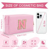 Picture of Personalized Initial Preppy Patch Makeup Bag,Small Leather Chenille Letter Cosmetic Bag with Zipper for Teen Girl,Pink Cute Travel Toiletry Bag,Birthday Valentines Day Monogrammed Gift for Daughter, V