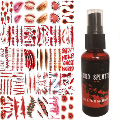 Picture of 3D Fake Scars Halloween Makeup Kit,30 Sheets Scar Sticker 150PCS+Fake Blood Spray 1.76oz